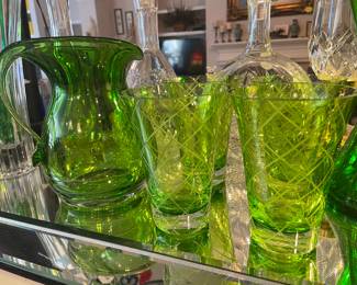 New with tags Nieman Marcus Handblown Green Tumblers & Pitcher