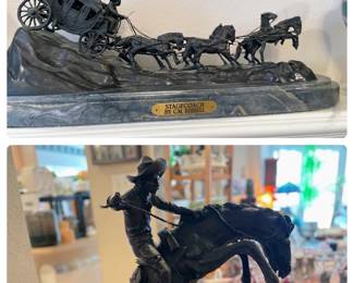 Large replicas Remington bronze BRONCO BUSTER & CM Russell Stage Coach 