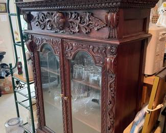 Vintage Mahogany carved Display cabinet