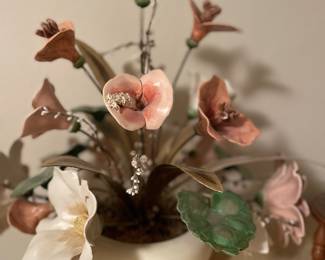 Vintage Winifred Cole Hollywood Regency style ceramic metal floral vase 