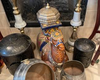 Ceramic glazed camel, Copper kettles 