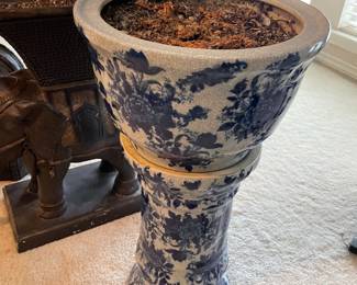 Asian inspired potting planter with stand
