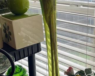 Vintage tall, Viking green glass vase