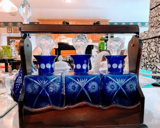 Cut to clear cobalt blue cannisters in Wooden Tantalus 