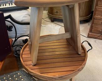 Teak wood shower chair, table with removable serving tray