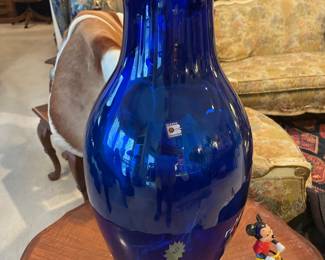 Very large Blenco blown glass, cobalt blue vase
