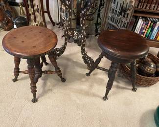 Antique Tonk Chicago Piano Stool & Antique 19th Century Charles Parker Company Claw And Glass Ball Footed Adjustable Piano Stool