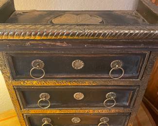 Gorgeous four drawer jewelry box with inlaid brass 