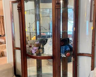 Curved glass and wood curio cabinet