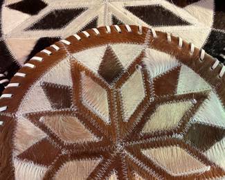 Vintage Round Cowhide Hair Mats tanned leather 
