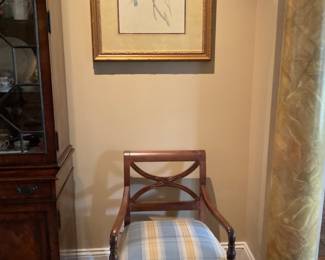 Hickory Chair Pull up Chair covered in Blue and Gold Fabric (we have two of these)