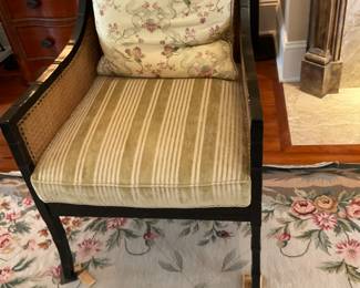 Sherrill Cane Back Chair with Gold Stripe Cushio