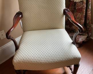 Hickory Chair Queen Anne Side Chair Mahogany covered in crème fabric