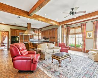 Hancock and Moore Power Lift Chair Coral Leather. Hancock and Moore Swivel Rocker/Recliner Coral Level Sherrill 64” Sofa Covered in Herringbone Oatmeal Fabric