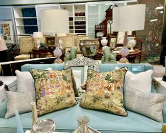 Society Social Monroe Tassel Sofa. Retails for $4895. Not our price. Swan Court Mughal Raj pillows.