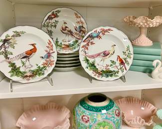 Chelsea Plate by Mottahedeh. Fenton pink and turquoise!