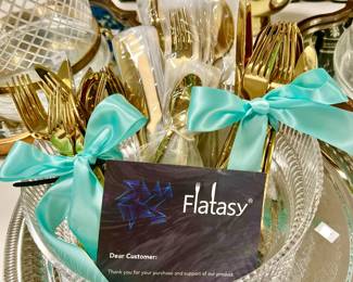 Flatasy bamboo gold colored flatware 3-20 piece sets.