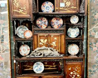 Japanese antique etagere full of antique Republic period Imari.