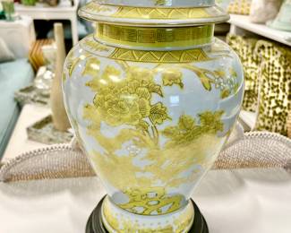 Pair of Chinoiserie yellow & black lamps.