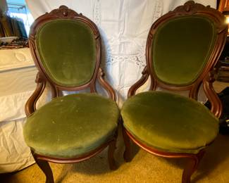 Antique Maple chairs.  They have been recovered to match the King Headboard