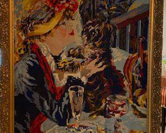 Beautiful antique needlepoint Tapestry Replica of Royal Paris-Renoir  La Femme au Chien