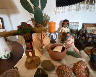Authentic Indian pieces including Hopi Kachinas and southwestern items
