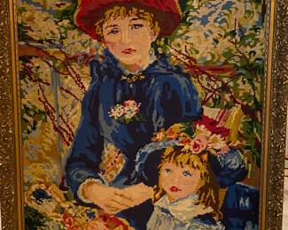 Beautiful Antique needlepoint Tapestry Replica of Royal Paris-Renoir 2 sisters on the Terrace 