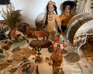 Authentic Indian pieces including Hopi Kachinas and southwestern items