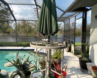 Table frame (Missing Glass), Umbrella and Christmas tree stand all sold separately