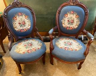 Pair of His & Hers Upholstered with needlepoint 1850-1870