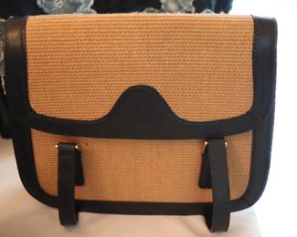 Mark Cross Leather Trim Raffia Shoulder Bag