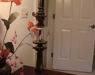 STIFFEL Hollywood Regency TALL Brass Crystal Center Table Lamp