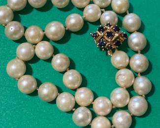 14 karat gold, sapphire, pearl necklace