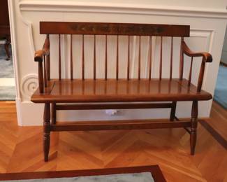 Vintage L. Hitchcock Maple Entry Bench with gold and black stenciling