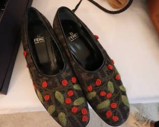 Fendi Vintage Logo Print Wool Embroidered Women's Shoes