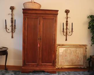 Vintage Extra Large Regency Pineapple Bow Tassel Iron Wall Candle Sconces