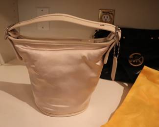 Coach Vintage Maggie Satin Duffle Bucket Bag Leather Trim