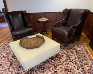 Two Vineyard Haven wing chairs
Cdxo ottoman 3X3X 16 H
Rug