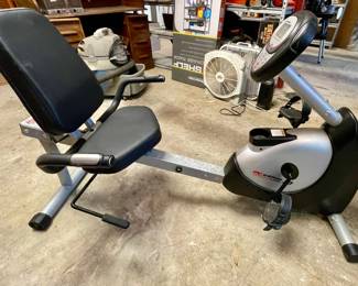 Lot 050-GAR: Schwinn Fitness Series Recumbent Bike

Features: 
•	Schwinn Recumbent Bike Active 20
•	Six selectable fitness programs
•	Ergonomically-placed grip heart-rate monitors.
•	Display is powered by 4 C-batteries and/or by an AC adapter, which is missing
•	New batteries included!

Dimensions: 61”L x 19”W x 40.5”H. Maximum user weight: 275 lbs. Weighs about 85 lbs.


Condition: Very good working pre-owned condition. 
