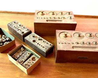 Lot 041-GAR: Vintage Calibration Weights

Includes: 
•	Sets of antique graduated calibration weights. Most are housed in wooden blocks.

Dimensions: The two larger Boxed Weight Sets measure: 12”L x 7”W x 4.5”H

Condition: Weights and wooden blocks are in Fair-to-Good pre-owned condition. In general, they’re in need of a good cleaning. Some weights show some light surface oxidation.
