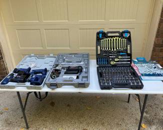 Lot 069-GAR: Cool Tool Trio

Includes: 
•	Channel Lock 187-piece Mechanic’s Tool Set in carrying case (Excellent pre-owned condition)
•	RotoZip SCS01 Spiral Saw in Carrying Case (Excellent pre-owned working condition)
•	DrillMaster 18V Cordless Combo Pack in carrying case (Model 90374, all items in VG working condition)
o	Includes:
	Cordless Oscillating Sander
	Cordless Jigsaw
	3/8” reversable vari-speed drill
	Swivel-headed pistol-grip flashlight
	One 18V NiCad battery and charger
