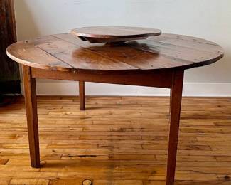 Lot 053-GAR: Vintage Lazy Susan Dining Table

Features: A great project piece with lots of potential!
•	Heavy hardwood components
•	Note: Cover shot is of a similar table, fully-assembled. Ours is currently in pieces! 

Dimensions: Table: 68”diameter; Lazy Susan: 34.75”diameter

Condition: Antique; all pieces for assembly appear to be present but the hardware to fasten and assemble them is missing.
