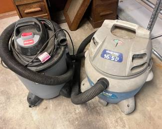 Lot 019-GAR: Shop Vac Duo

Includes: Two battle-hardened Shop Vacs from our client’s garage and workshop!

Dimensions: 
•	One has a 14-gallon capacity
•	One has a 16-gallon capacity


Condition: Both are in Fair cosmetic condition and Good operating condition (we tested both units on dry particulate material). One unit has no attachments with it; the other has some attachments (see photos for details).
