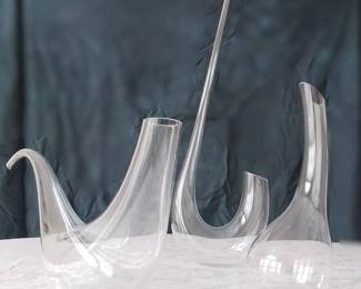 Reidel Wine Decanters - Lot Of Three - Wine Wings, Bellagio, Long Large Fine Crystal For Proper Wine Pouring