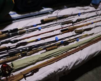 Vintage Fly Poles and Fishing Rods, including Phillipson 3M Master, Phillipson Swamp Fox, St Croix Premier, Shimano, Garcia Talo & Ambassadeur, and Sport King Glass Fiber.