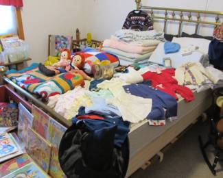 Vintage kids clothes, bedding, quilts and blankets.