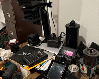 Darkroom equipment, including Vivitar VI enlarger