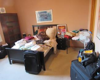 Bed and nightstand with newer mattress