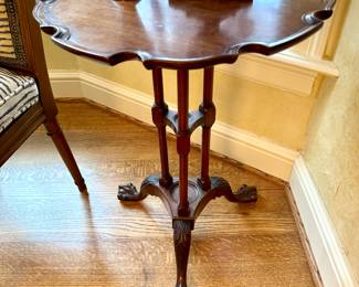 $450.  Antique pie-crust, tri-foot table with claw feet.  18” x 26”