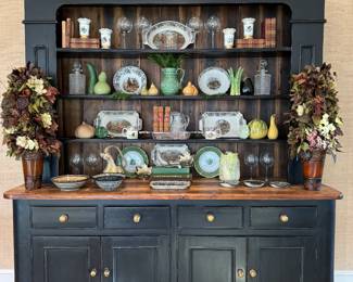 $3800 Hutch by Old English Interiors crafted from antique pine on display with our beautiful Thanksgiving treasures.